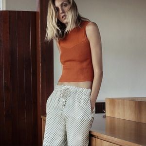 Zara Rust Ribbed Sleeveless Knit Top